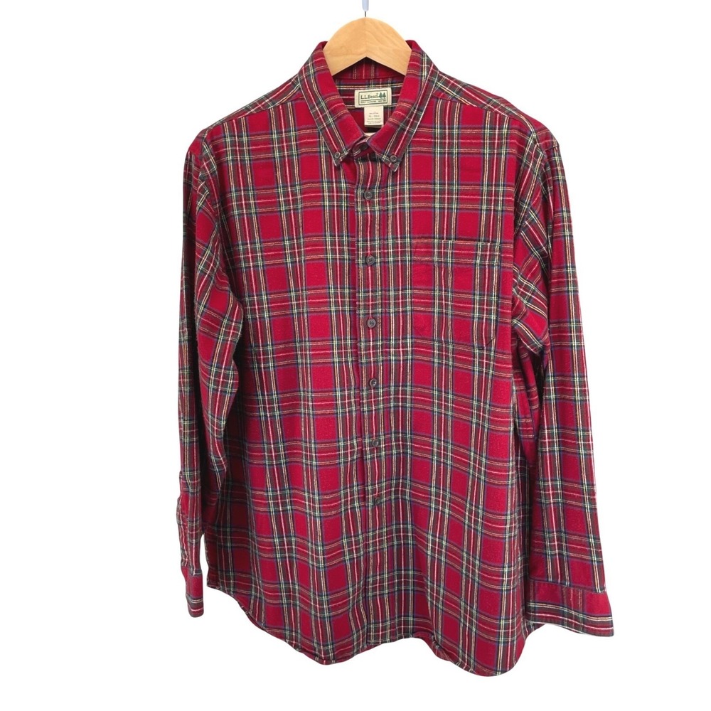 LL Bean Mens XL Red Plaid Flannel Shirt Long Sleeve Button Down Cotton 228061